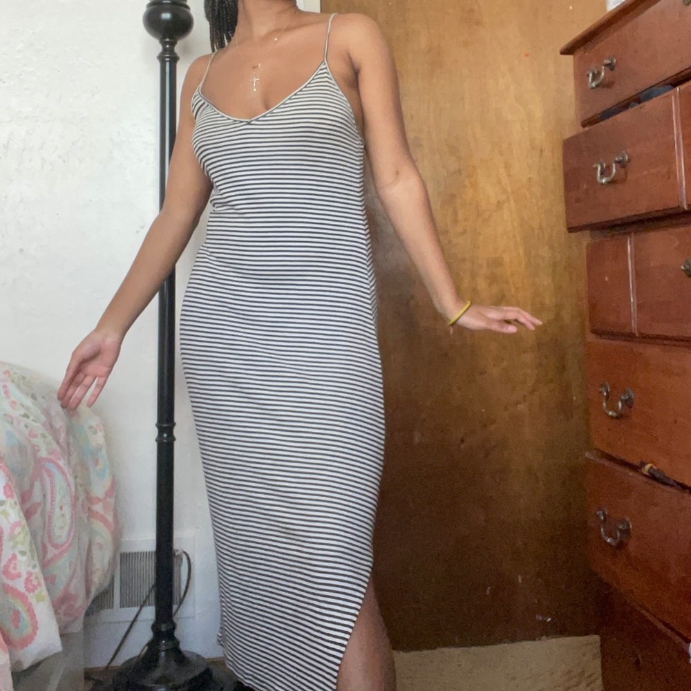 Brandy Melville black &white striped dress w/ slit
